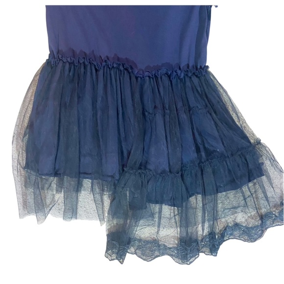 Koas Italy Asymmetrical Navy Tulle Dress Lace Trim Sz S - Picture 3 of 8